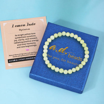 AD Beads 4mm Handmade Lemon Jade Elastic Bracelet – Natural Gemstone for optimism – Meditation, Yoga, Healing and Energy Gift for Men Women