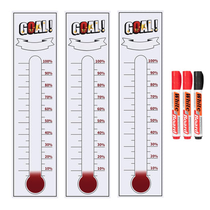 Fundraiser Thermometer Tracker, 46"x12" Self-Adhesive with Dry Erase Markers, Goal Thermometer Chart Tracker, Fundraising Chart Goal Tracker, Set of 3