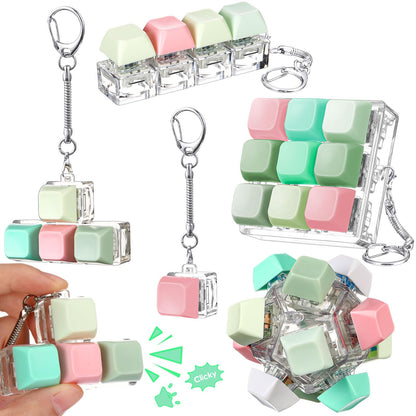 Halloscume 5 Pcs Keyboard Adult Fidget Clicker in 5 Styles Keyboard Fidget Keychain Cube Mechanical Key Button Clicker Stress Relief Gift for Office Home Pass Time(Fresh Color)