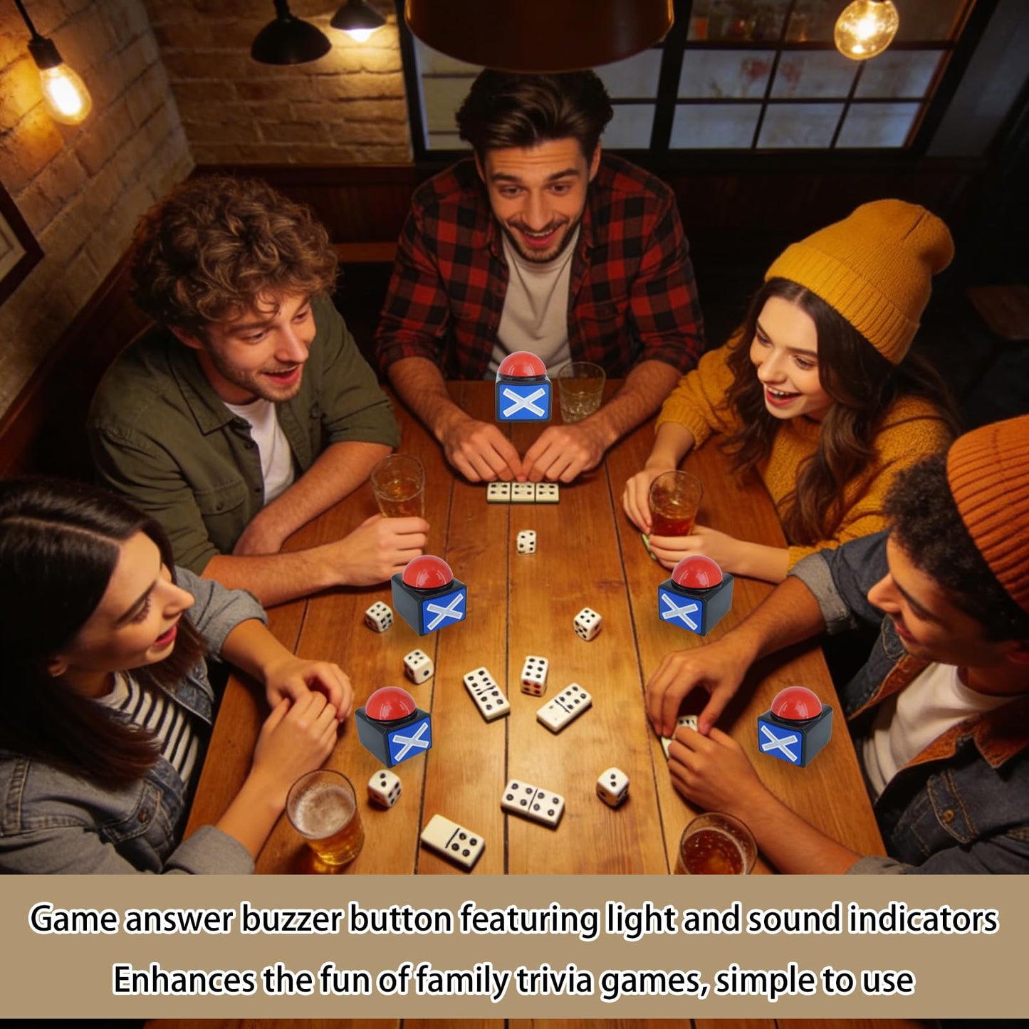 PEDOBALI 8 Pcs Answer Game Buzzer with Sound and Light Buzzer Alarm Buttons Contest Prop Trivia Quiz Toys for Adult Kids Game Show Party