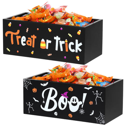 HFYZZ 2 PCS Halloween Candy Bowl Dish Trick or Treat Wooden Serving Bowl Holders Black Corn Spider Web Ghost Candy Serving Dish Tableware for Halloween Table Desk Haunted House Decoration