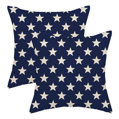 AGAYNA 4th of July Pillow Covers 18x18 Blue and Cream Patriotic Stars Outdoor Decor Throw Pillows for Couch Independence Day Memorial Day Pillowcase Decorative Cushion Case for Sofa Bed Set of 2