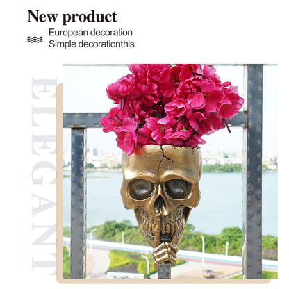 Romehaha Skull Wall Planter,Skull Shaped Hanging Resin Planter Pot Home Decor Gift,Funny Design Flower Pot for Indoor Outdoor Plants,Skeleton Sculpture Decorations (White, Don't Speak)