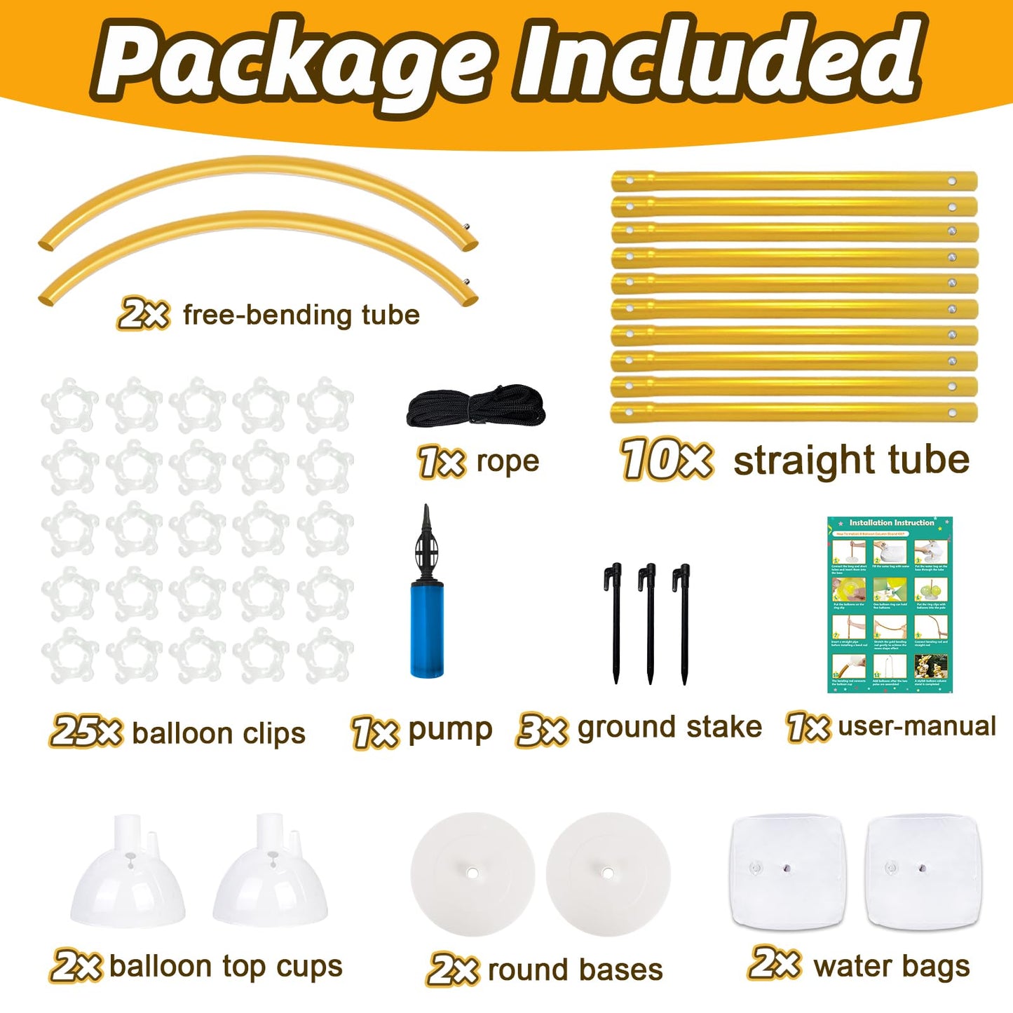 OurWarm 8.2FT & 6FT Gold Balloon Arch Kit, Free Bending Top Balloon Arch Stand With Base for Floor, Half Arch for Wedding Birthday Party Baby Shower Halloween Decorations