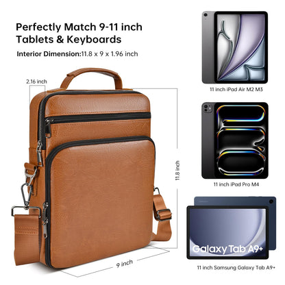 11 inch Leather iPad Bag for 2026 iPad Pro 11 M4 M5 & Air 11 M4 M3 with Magic Keyboard, Fire HD 10/Max 11, Protective Travel Sleeve Case Pouch Padded Carrying Bag, Brown
