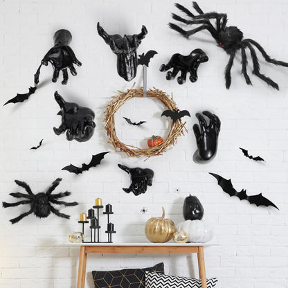 WinnerWhy 38 Pcs Halloween Wall Decor Set, Include Wall Mounted Creepy Reaching Hands Spiders Bats Stickers for Window Door Indoor Outdoor DIY Scary Decorations