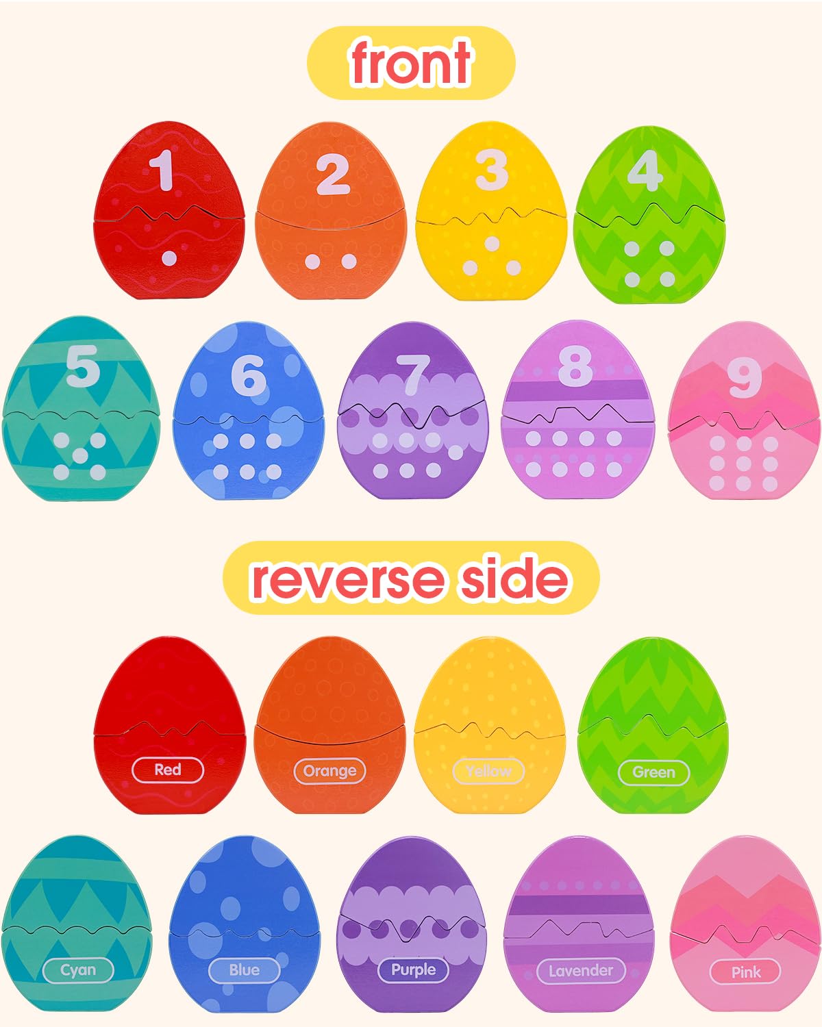 OEUVI Toddlers Learning Toys Wooden Number Counting Montessori Educational Toys Matching Eggs Dinosaur Toys Sorting Fine Motor Games Christmas Birthday Easter Gift for Kids Boys Girls Ages 3+