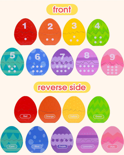 OEUVI Toddlers Learning Toys Wooden Number Counting Montessori Educational Toys Matching Eggs Dinosaur Toys Sorting Fine Motor Games Christmas Birthday Easter Gift for Kids Boys Girls Ages 3+
