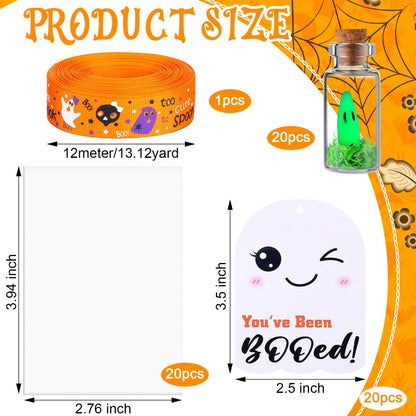 Meanplan 20 Sets Halloween Adopt a Ghost in a Mason Jar with Moss Glow in The Dark Luminous Ghost Figurine for Halloween Horror Decorations Party Favors Gifts DIY