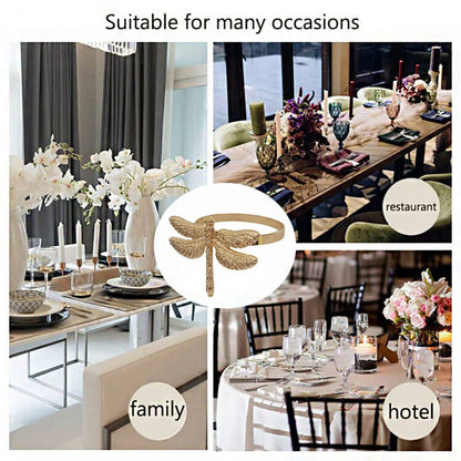 Dragonfly Napkin Rings Set of 10, Animal Insect Dragonfly Napkin Ring Holder for Easter, Wedding, Christmas, Dinner, Family Gathering Party Napkin Cloth Ornament Decoration Table Accessories (Gold)