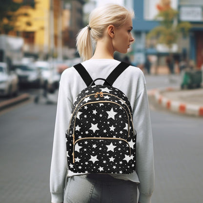 Sletend Mini Backpack Star Black White Fashion Backpack Purse for Women,Handbag Shoulder Bag Casual Daypack, Ladies Gift for College Work (S)