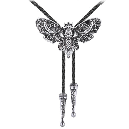 Western Bolo Tie for Men Women Death Head Moth Cowboy Bolo Tie Necktie Metal Insect Dead Gothic Punk Retro Jewelry(Silver)