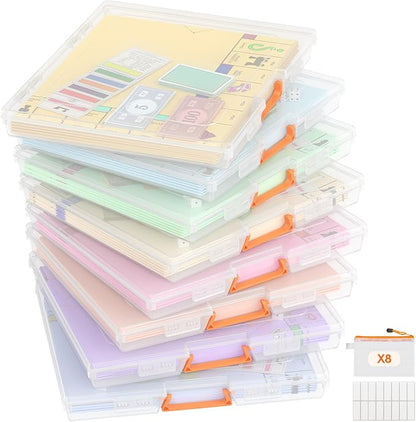 Lifewit 8 Pcs Board Game Storage Boxes, 12.2x10.6'' Paper Container with Secure Latch, Plastic Portable Organizer with Handle & Labels for File,Document,Puzzles, Cards, Art Supplies