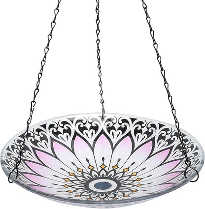 MUMTOP Hanging Bird Bath-Bird Baths for Outdoors - 12 Inch Glass Bird Water Bowl Bird Feeders for Outside, Garden, Lawn Yard Decor