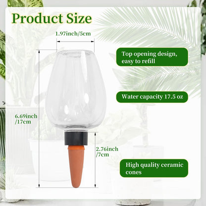 GEWOSI 3pcs Plant Self Watering Globes, Plastic Water Bulbs Top Fill, 12.3 oz Plant Watering Devices System Slow Release Terracotta, Water Spikes Stakes for Indoor (Clear-3pack)