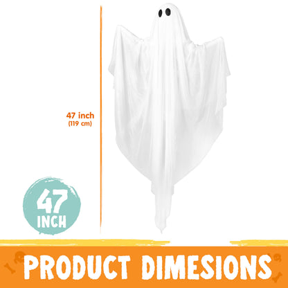 JOYIN Halloween Hanging Light up Ghost, 47” White Ghosts with Blue LED Light and Timer Halloween Hanging Decoration Waterproof for Front Yard Patio Lawn Garden Party Decor Indoor Outdoor