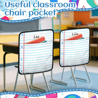 24Pcs Classroom Seat Back Organizer, 17 * 19 Inch Chair Pockets with Name Tag, Back to School Classroom Chair Hanging Bag Seat Sacks Suitable for Families Kindergartens and Primary School Classrooms