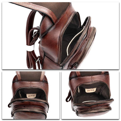 IVTG Genuine Leather Backpack for Women Shoulder Bag Fashion Designer Back Bag Classical Rucksack Casual Daypack (Coffee)