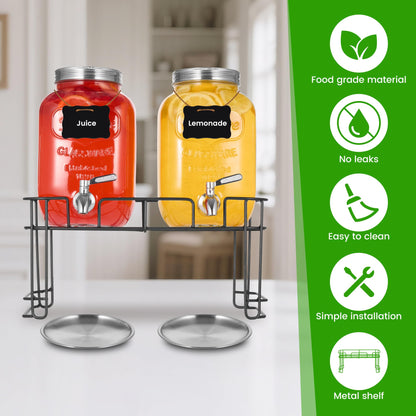 Drink Dispenser, 2 Pack 1 Gallon Glass Drink Dispensers For Parties,Beverage Dispenser, Glass Drink Dispenser With Stand And Spigot (Stainless Steel Spigot)