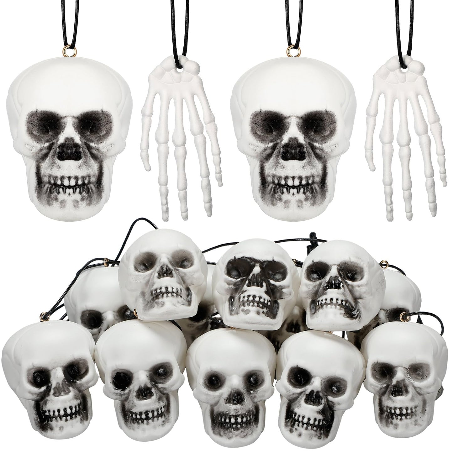 Poen 24 Pcs Mini Horror Halloween Skull Hanging Tree Gothic Ornament Skull Plastic Mini Small Skeleton Head Decoration Spooky Hanging Ornament for Halloween Party Supplies(Black Bow)