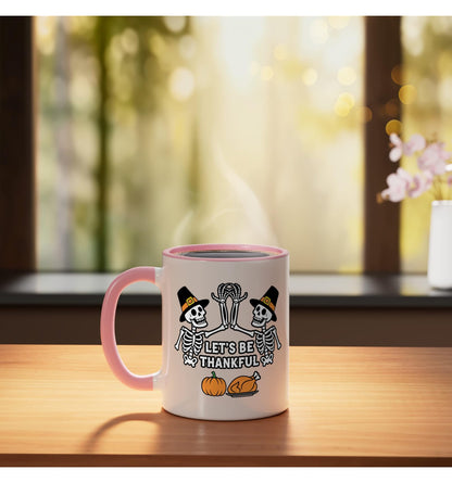 LET'S BE THANKFUL, Halloween Skeletons With Pumpk Ceramic Mug, Pink/White