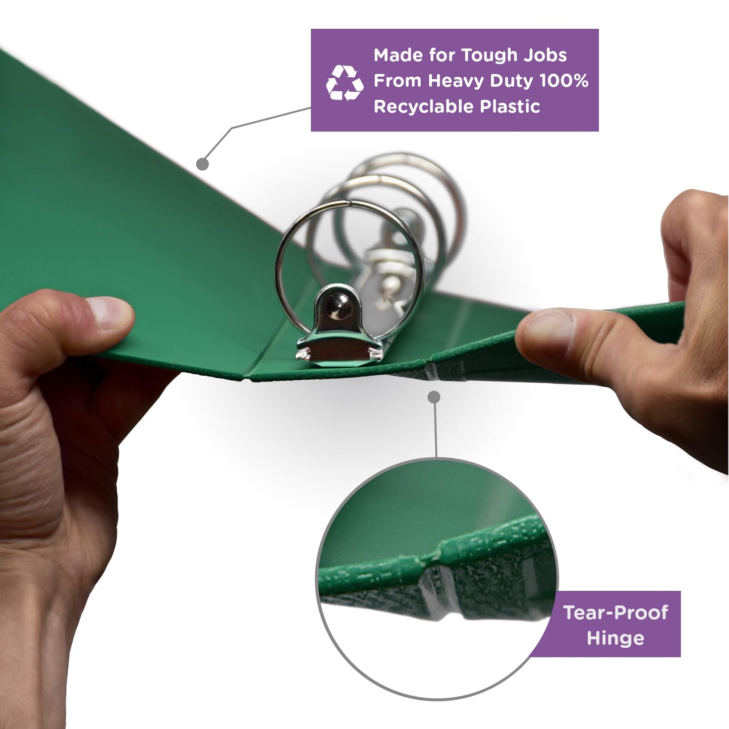 Carstens 2-Inch Heavy Duty 3-Ring Binder - Side Opening, Leaf Green, Durable Plastic, Precision No-Gap Rings, Waterproof Covers, No Pockets, Holds 300 US Letter Sheets, BPA-Free, Made in USA (2844-3R)