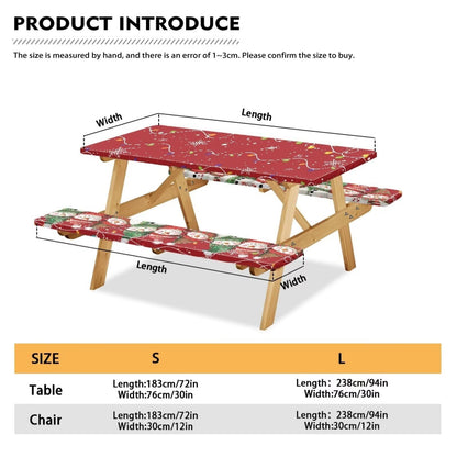 Mintulipy 3 PCS Fitted Picnic Table Cover with Bench Cover Fitted Rectangle Tables and Seats Christmas Lights Snowmen Outdoor Picnic Table Cover for Camping