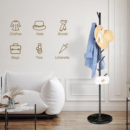 ZOZOE Metal Coat Rack Freestanding, Modern Heavy Duty Coat Racks with Natural Marble Base, Stable Coat Tree Stand, Hall Tree Hanger Coat Stand with for Bags, Hats, Entryway, Office
