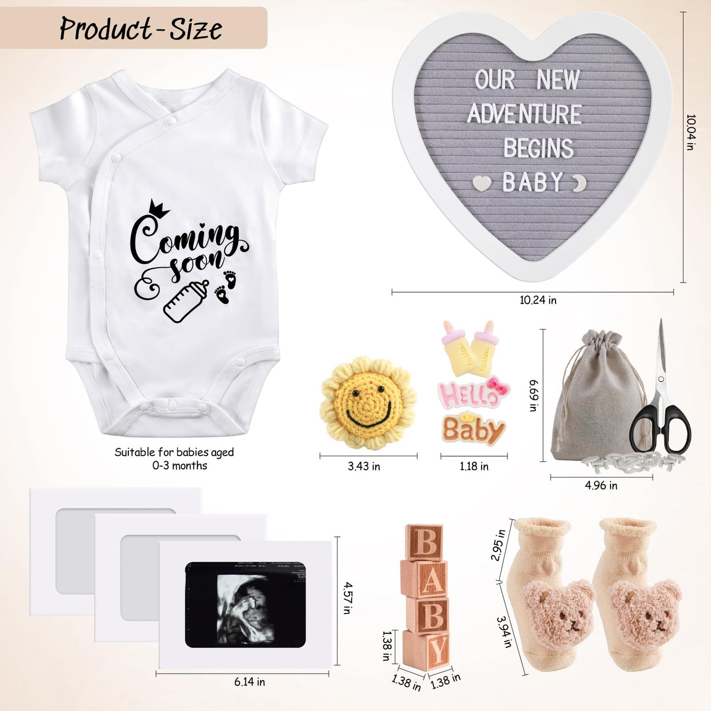 Pregnancy Announcement, Coming Soon Baby Announcements Ideas Set Include Felt Letter Board, Baby Onesie, Booties, Photo Frame and Wooden Blocks, Pregnancy Announcement Photo Props Gender Reveal Gifts
