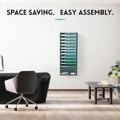 SUPEASY 13-Tier Wall File Organizer, Hanging Wall Files for Papers, Folders, Magazines, Wall Organizer for Clipboard, Assembly Needed, Black, 2 Pack