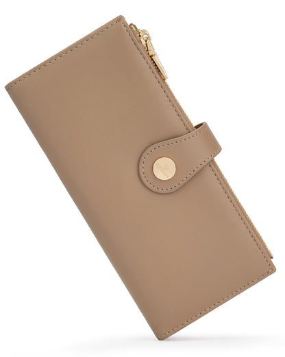 Sunpour Women’s Wallet,Thin RFID Blocking Leather Wallet for Women Credit Card Holder Travel Wallet with Zipper Pocket (Camel)