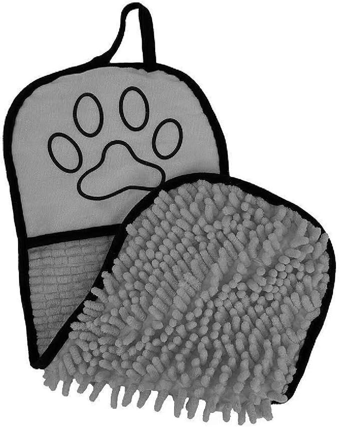 Dog Towel | Quick Dry Ultra Absorbent Microfiber Shammy | Extra Large 24.41x9.06 Dog Bath Towel with Hand Pockets | Dog Drying Towel for Dogs & Cats | Grey, Yellow, Blue (Grey)