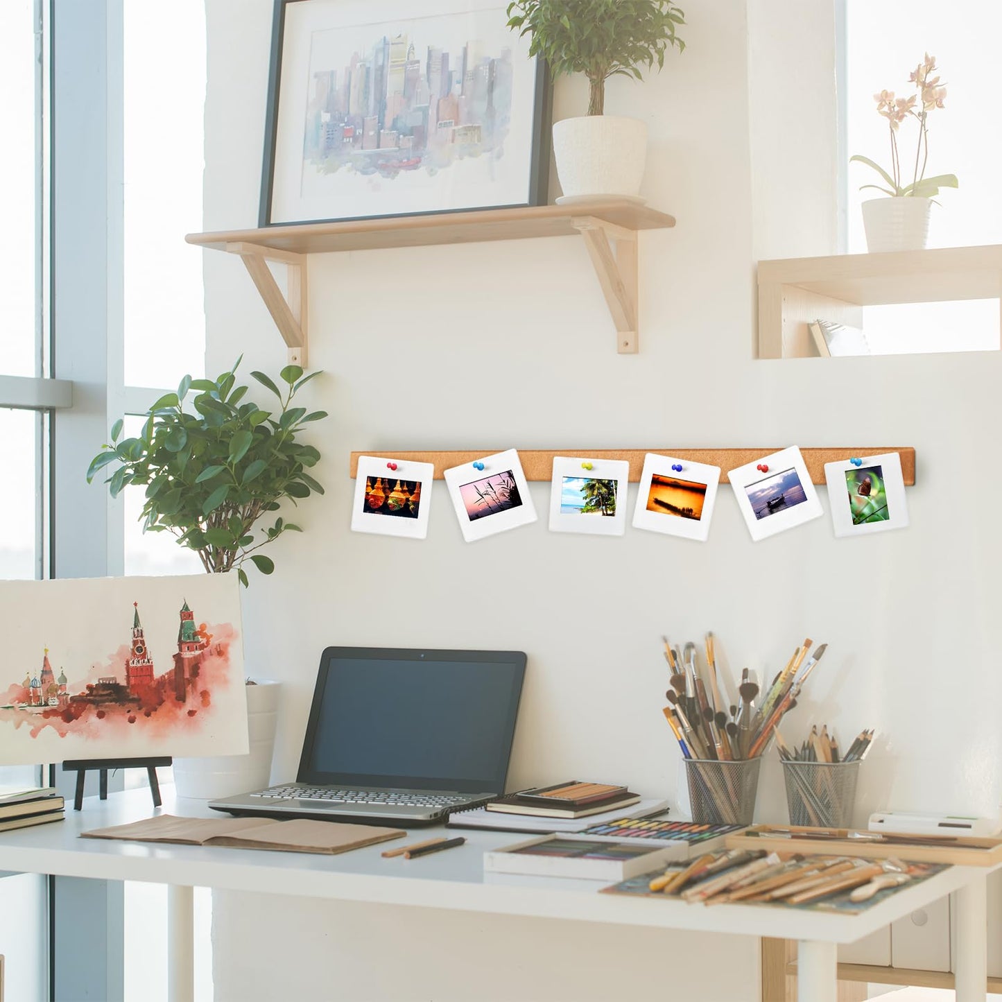 Mooliwe 4 Pcs 48" x 1" Foldable Felt Cork Strips Bulletin Bar Strip for Wall,Notice Board Self Adhesive Cork Wall Decoration,Paste Note,Photo,Schedules,Office Home Decor