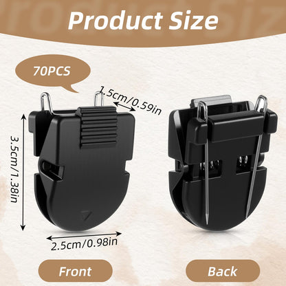 xozeooeu 70 Pcs Cubicle Clips for Fabric Walls, Black Plastic Office Partition Panel Clips with Stainless Steel Pins for Notes, Photos, and Memos (1.38” x 0.98”)
