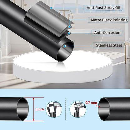 YNL Tension Shower Curtain Rod 34-66 Inch, Adjustable Spring Tension Curtain Rod No Drilling, Non-Slip, Never Rust, Stainless Steel, for Small Window Laundry Door Entryway, Matte Black
