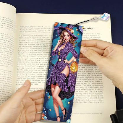 JISHSHAY 4 PCS Halloween Diamond Painting Bookmarks Witch Diamond Art Book Marks Witch Gem Art Bookmarkers Gem Painting Book Markers Horror Crafts for Adults DIY Bookmarks Embroidery Bookmarkers