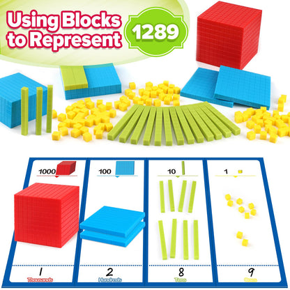 Torlam Base Ten Blocks for Place Value, Counting, Kindergarten Math Games - Base 10 Math Manipulatives for 1st-3rd Grade Kids
