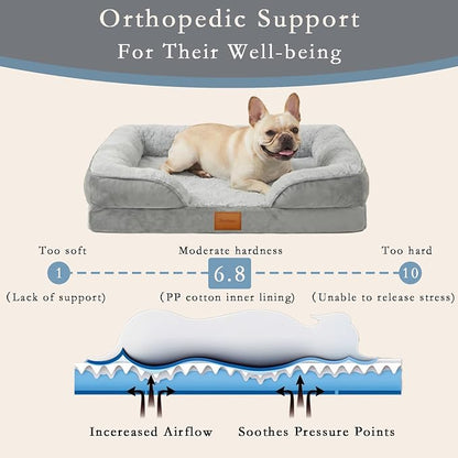 Orthopedic Dog Bed,Waterproof Memory Foam Dog Bed with Washable Removable Cover, Featuring Waterproof Lining and Non-Slip Base,Bolster Dog Couch,Suitable for Use with Dog Crate and Indoors.