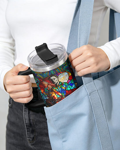 34HD Stained Glass Horror Boogeyman Tumbler 40oz Dark Gothic Killer Art Insulated Stainless Steel Travel Mug Spooky Halloween