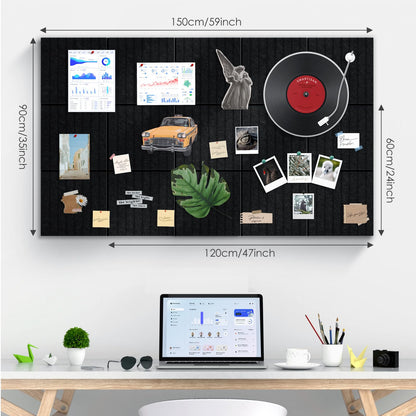 Bulletin Board 47" X 24" Cork Boards for Wall Alternative 8 Pack Black Fine-Stripe Felt Bulletin Board 48 Safe Adhesive 35 Push Pins for Office School Home Room Decor