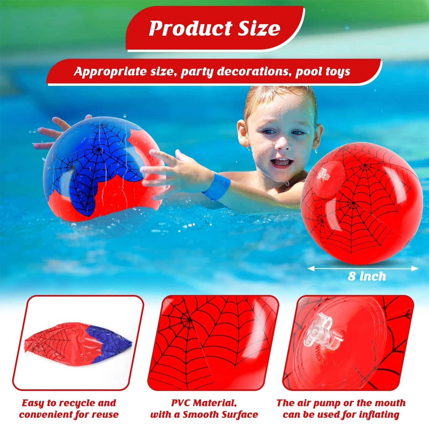 AXBMM 12PCS Spider Web Beach Ball 8 Inch for Kids Summer Pool Party Supplies|Spider Birthday Decorations|Bulk Spider-Themed Party Favors,Beach Games,Class Celebration,Outdoor Activities Gift Ideas