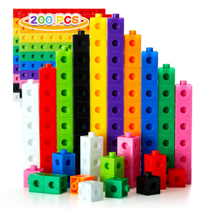 QUYSK Set of 200 Kids Linking Cubes for Math, STEM Connecting Cubes Math Manipulatives Kids Counting Blocks for Classroom Learning Supplies for Preschool and Elementary Children