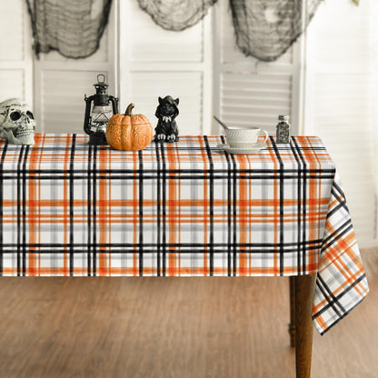 Horaldaily Halloween Tablecloth 52x70 Inch Rectangular, Fall Orange Buffalo Plaid Washable Table Cover for Party Picnic Dinner Decor