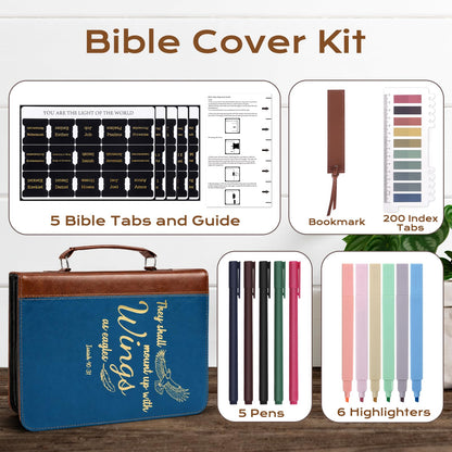 XKDOUS 20 Pcs Bible Cover Kit for Men Leather Book Carrying Case Church Bag Holder with Handle, Tabs, Pens, Study Supplies Christian Gift Father Day for Dad, Mom, Women, Friends