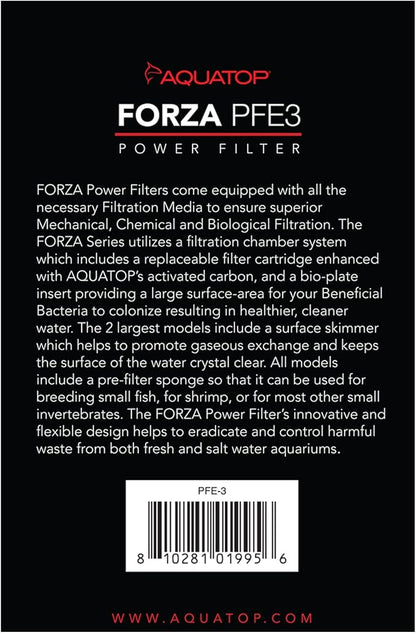 Aquatop Forza 80 GPH Power Filter for Aquariums –15-25 Gal Freshwater & Saltwater – Advanced Filtration Design – Keeps Water Crystal Clear – PFE-3