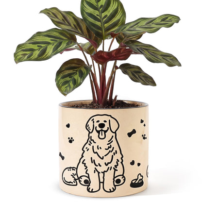 STHIE Ceramic Flower Pots with Drainage Holes, 5 inch Ceramic pots for Plants, Cute Round Flower Planters for Snake Plant, Hand-Painted Garden Pots (Sitting Dog)