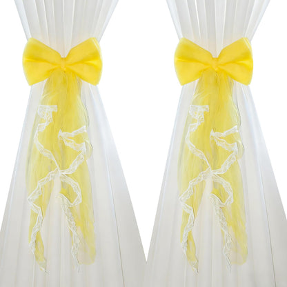 Bowknot Curtain Ties 2 Pcs, Boho Handmade Curtain Holdbacks 23.6 Inch Long Decorative Tiebacks for Wedding Party, Bedroom, Dining Room, Balcony (Yellow)