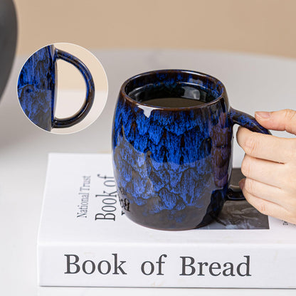 XIYUANJI Midnight Blue Ceramic Coffee Mug 14oz - Handcrafted Artisan Mug with Large Comfortable Handle, Unique Design for Coffee Lovers, Dishwasher Safe