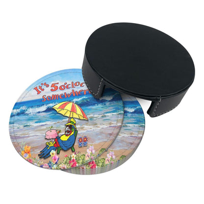 ItS 5 O'Clock Somewhere Parrot Drink Coasters Set of 6 Pack with Holder Able Cup Mat for Hot Cold Drink Non-Slip Housewarming Gifts