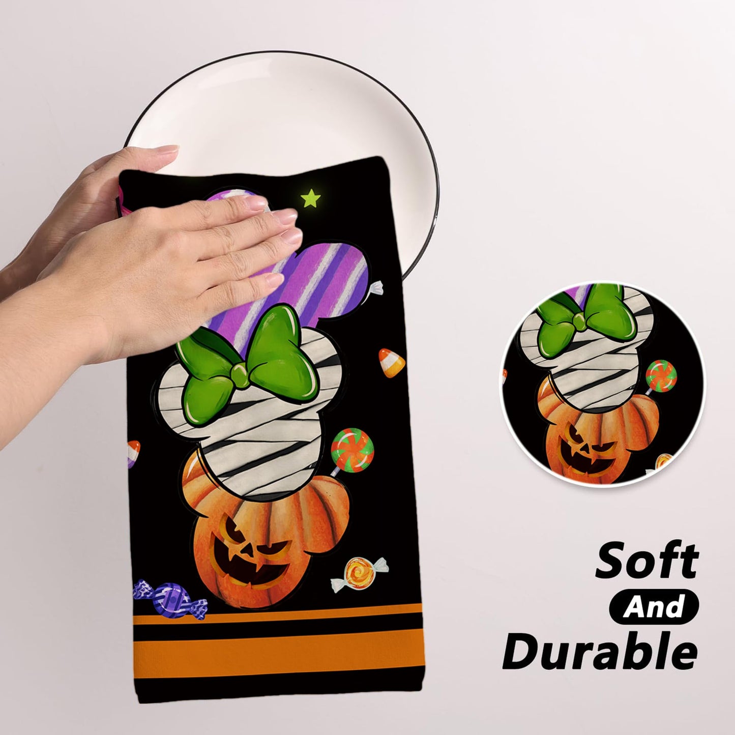 Yarcooly Halloween kitchen towels halloween cartoon mouse dish towels haunted mansion decor halloween decorations for home party, White